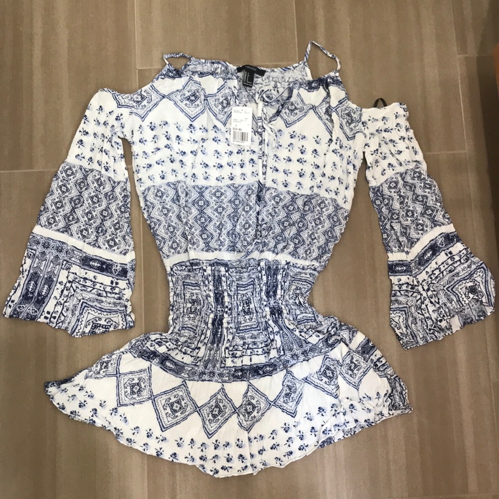NWT! Forever 21 Dress Le Cream/Blue size S